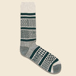 Multi Jacquard Sock - Ivory/Dark Green - RoToTo - STAG Provisions - Accessories - Socks