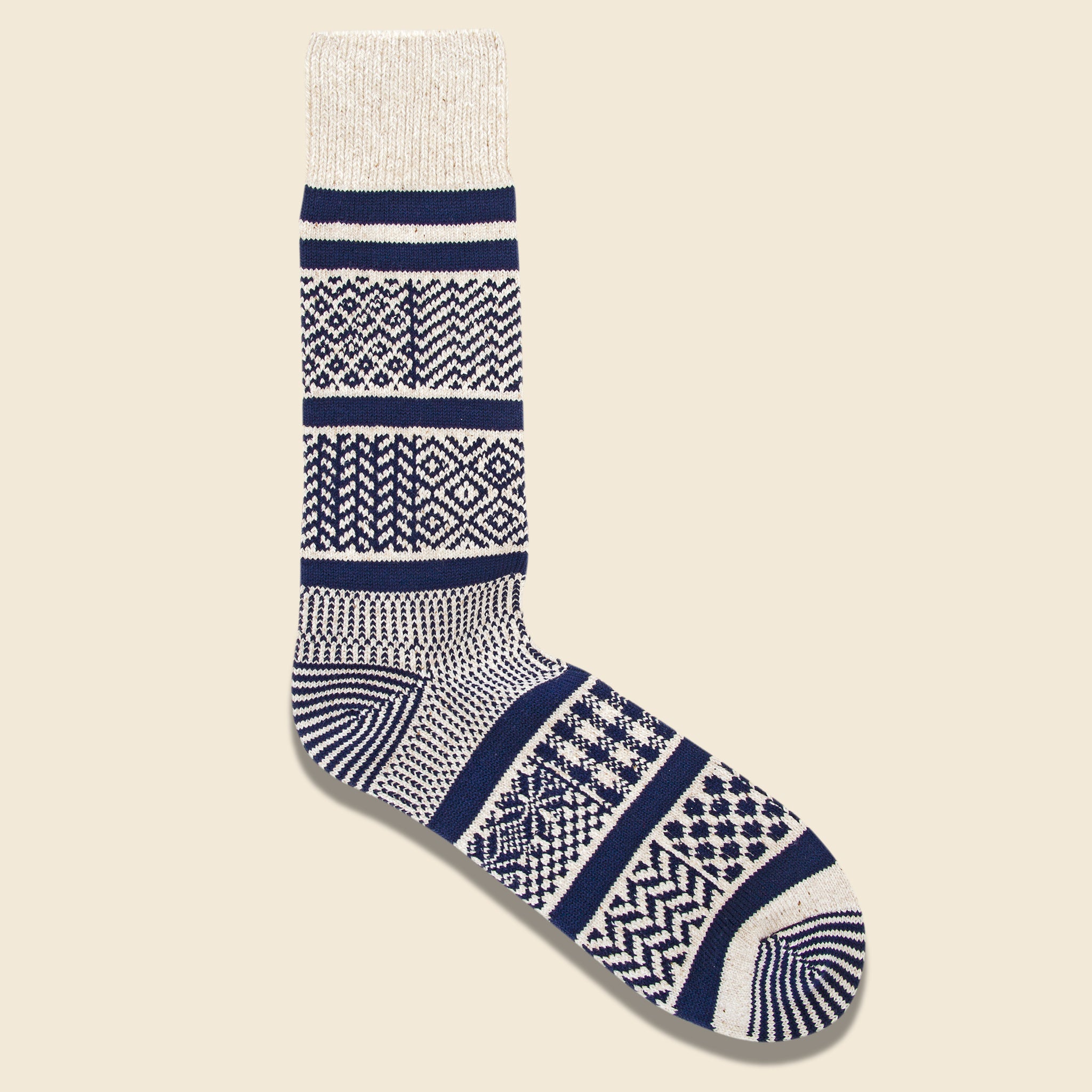 Multi Jacquard Sock - Ivory/Navy - RoToTo - STAG Provisions - Accessories - Socks