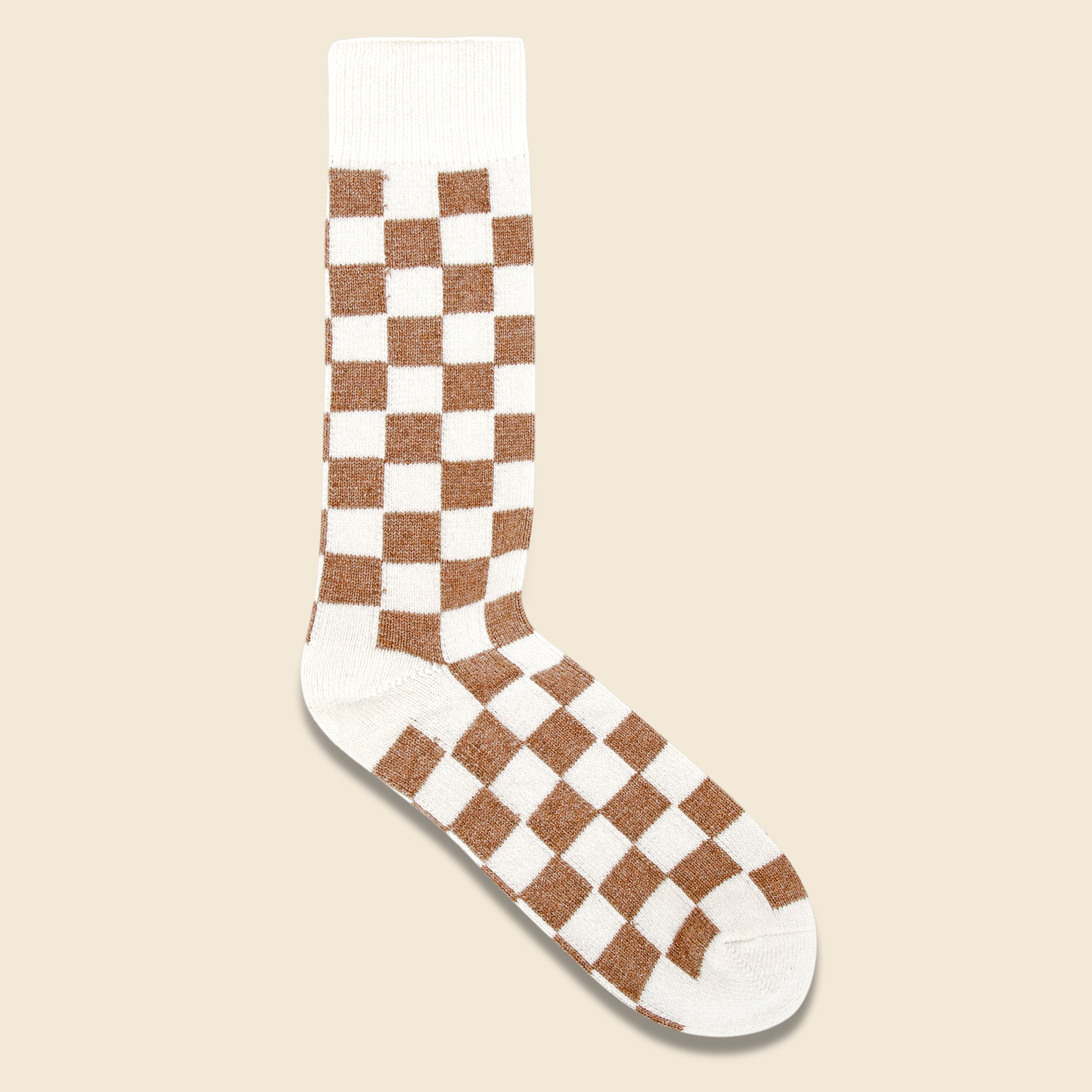 Recycle Wool Checkerboard Crew Sock - Ivory/Camel - RoToTo - STAG Provisions - Accessories - Socks