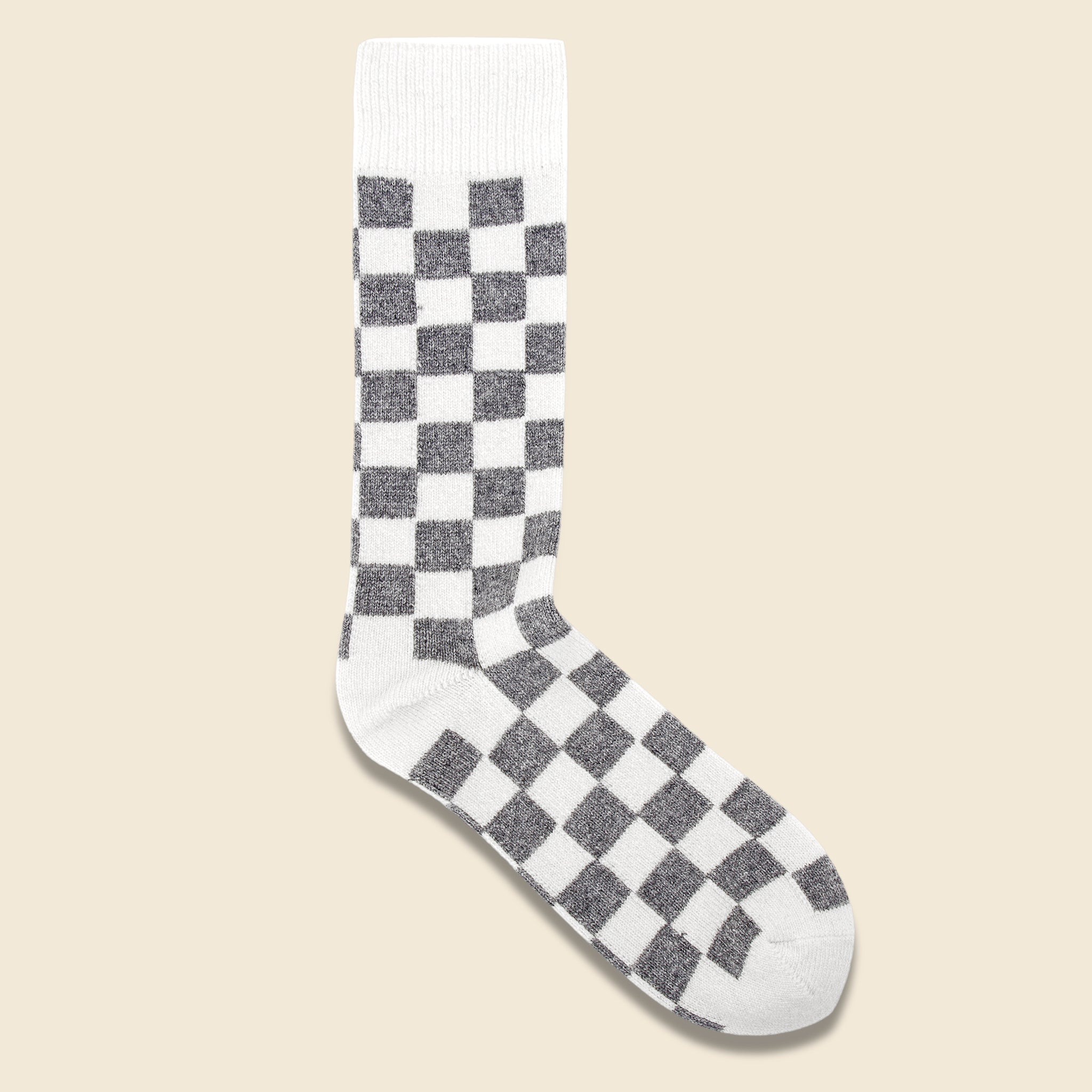 Recycle Wool Checkerboard Crew Sock - Ivory/Gray - RoToTo - STAG Provisions - Accessories - Socks
