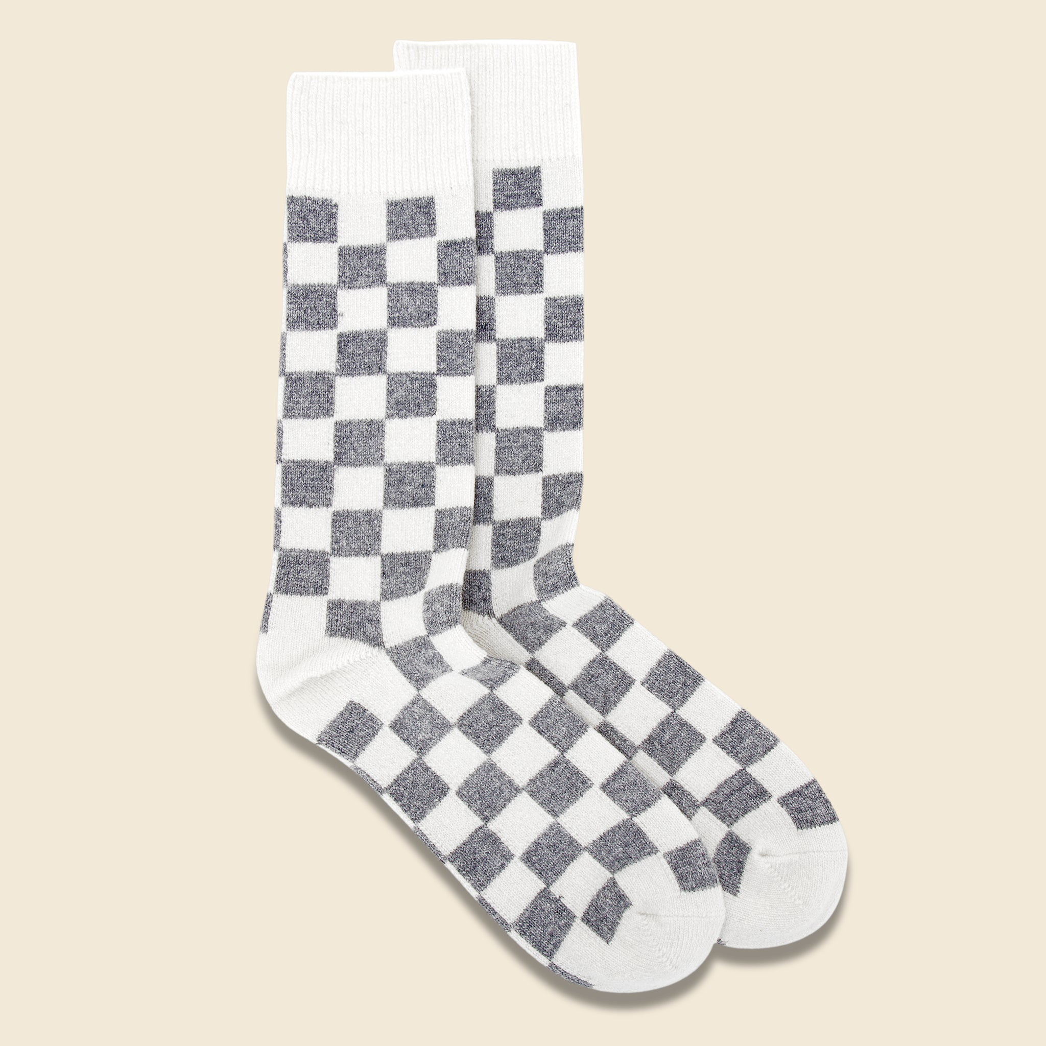 Recycle Wool Checkerboard Crew Sock - Ivory/Gray - RoToTo - STAG Provisions - Accessories - Socks