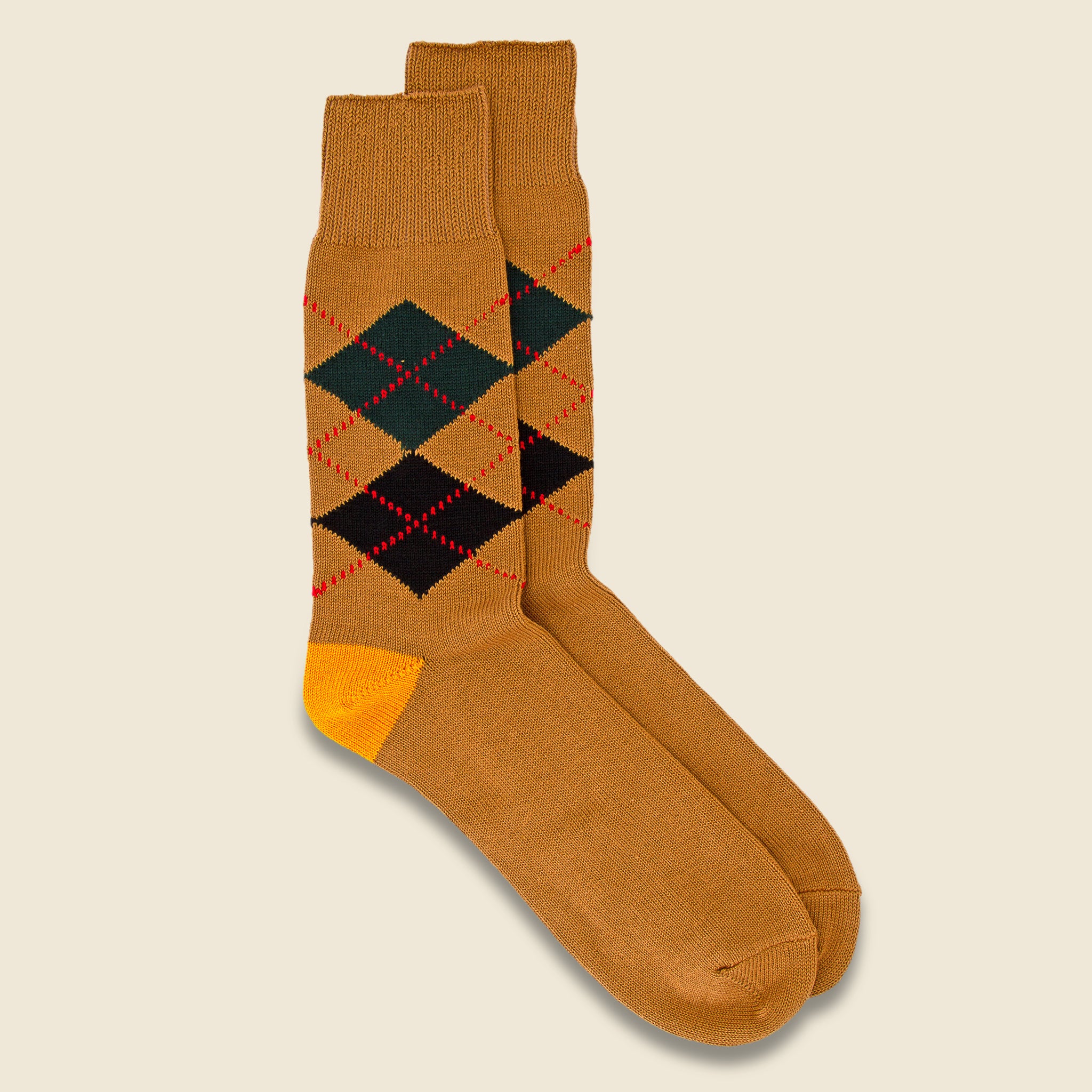 Argyle Crew Sock - Cinnamon/Yellow - RoToTo - STAG Provisions - Accessories - Socks