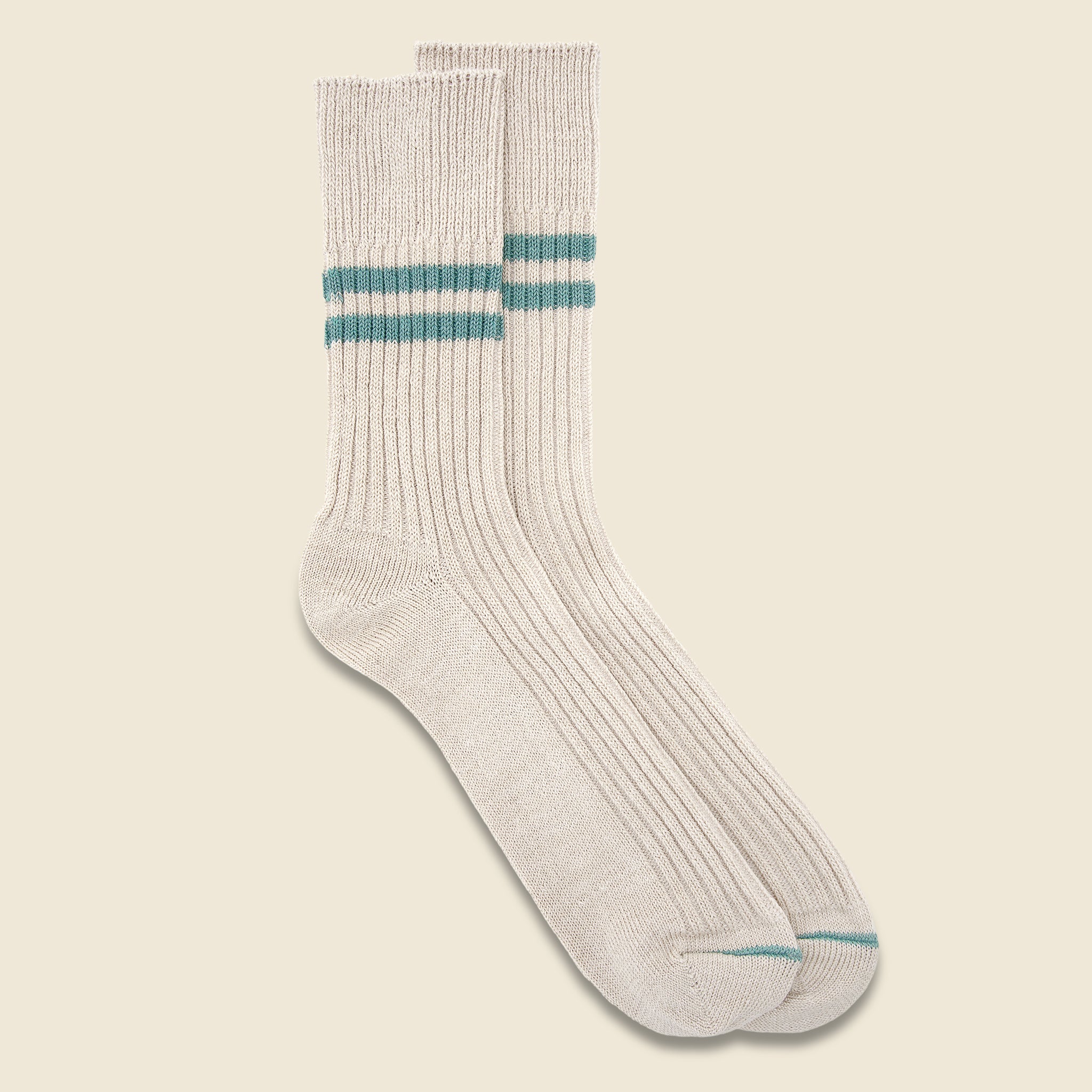 Hemp Organic Cotton Stripe Sock - White Sand/Turquoise - RoToTo - STAG Provisions - Accessories - Socks