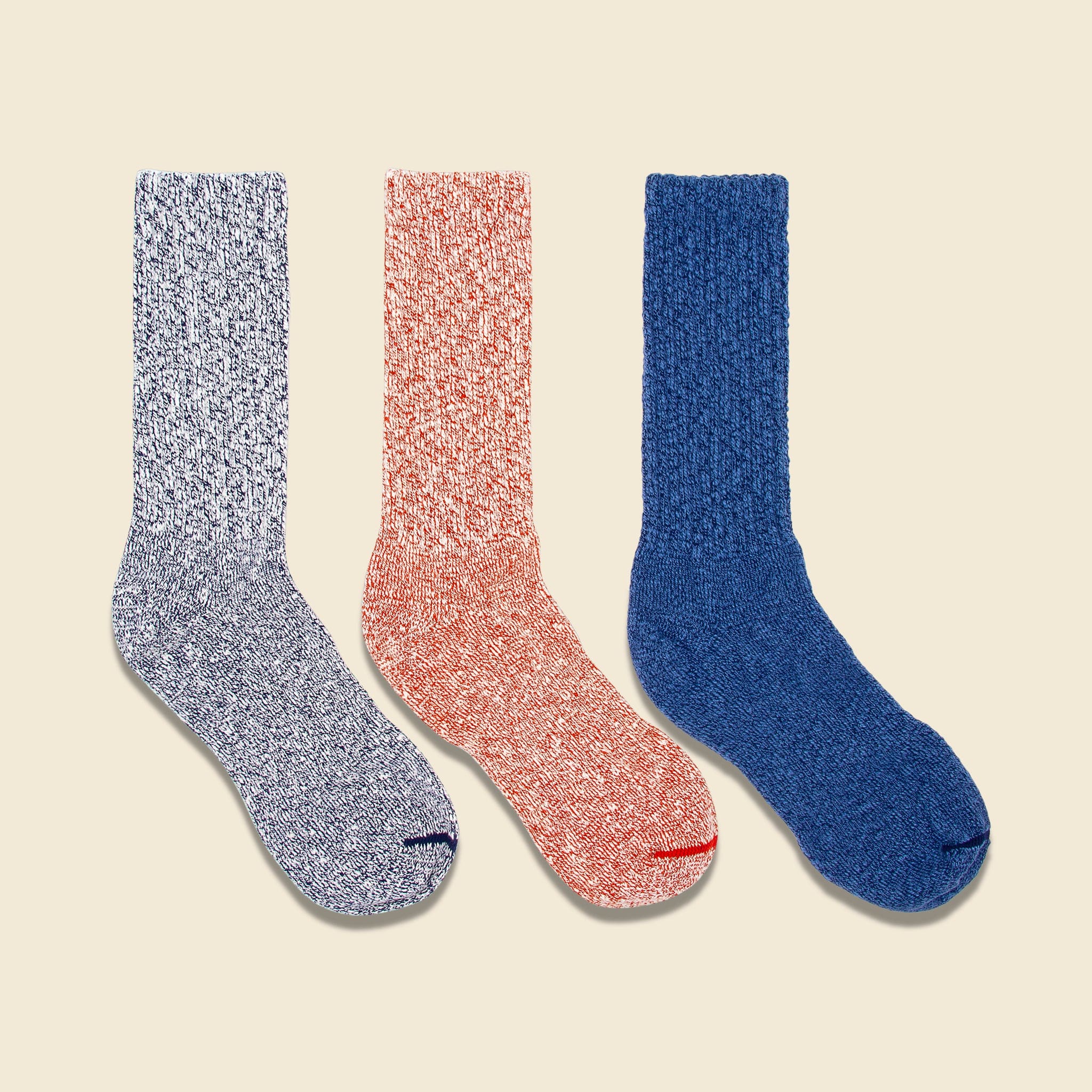 Three-Pack Cotton Crew Rag Socks - Navy/Blue, Navy, Red - Red Wing - STAG Provisions - Accessories - Socks
