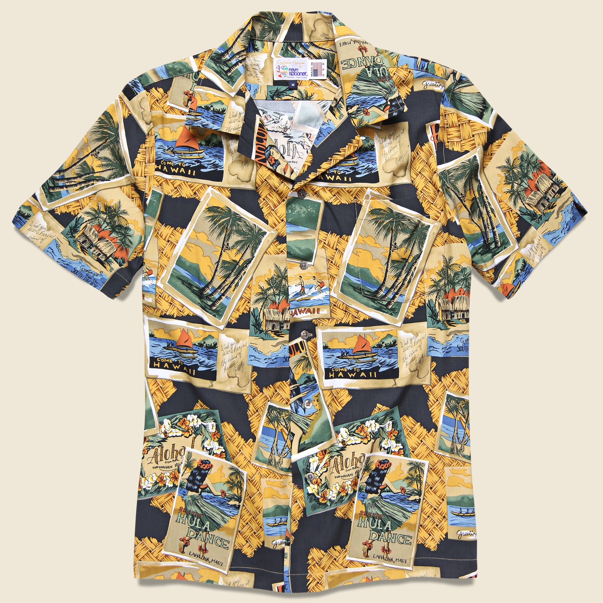 Greetings from Hawaii Rayon Shirt - Black - Reyn Spooner - STAG Provisions - Tops - S/S Woven - Other Pattern