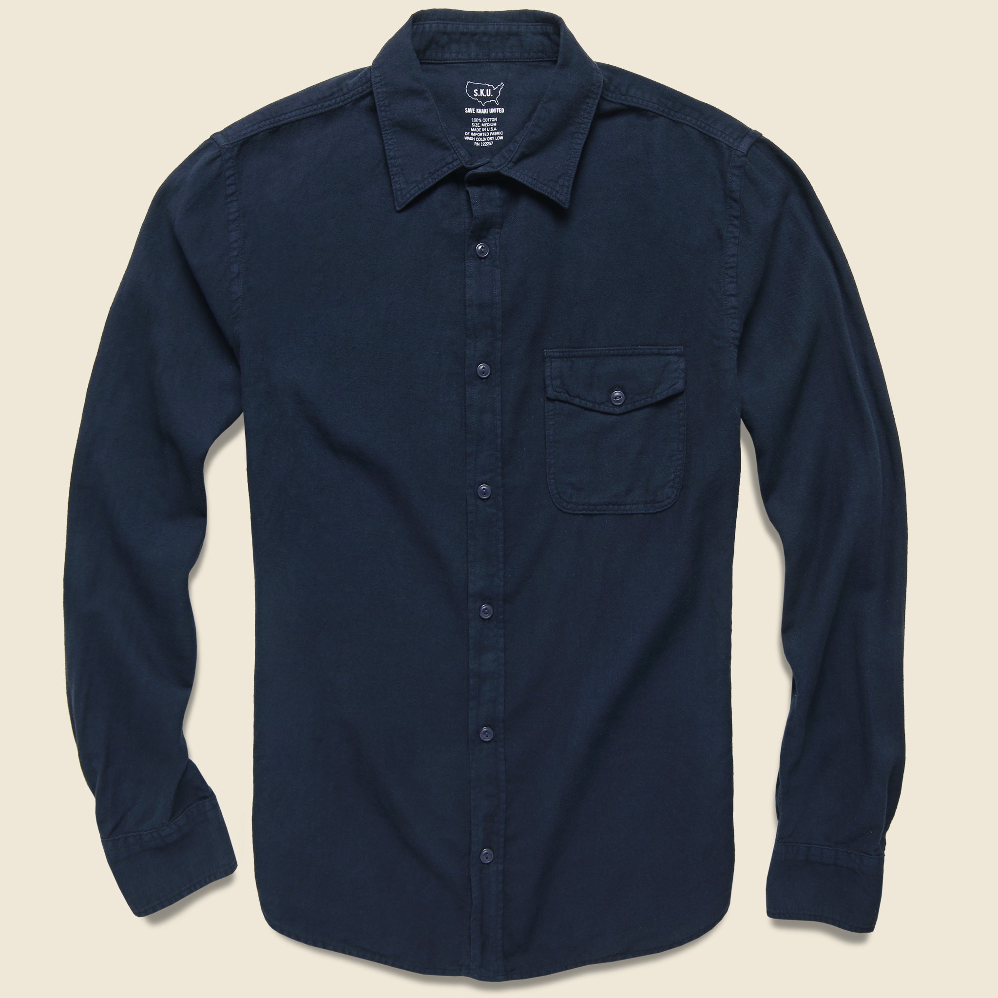 Oatmeal Flannel Workshirt - Navy - Save Khaki - STAG Provisions - Tops - L/S Woven - Solid