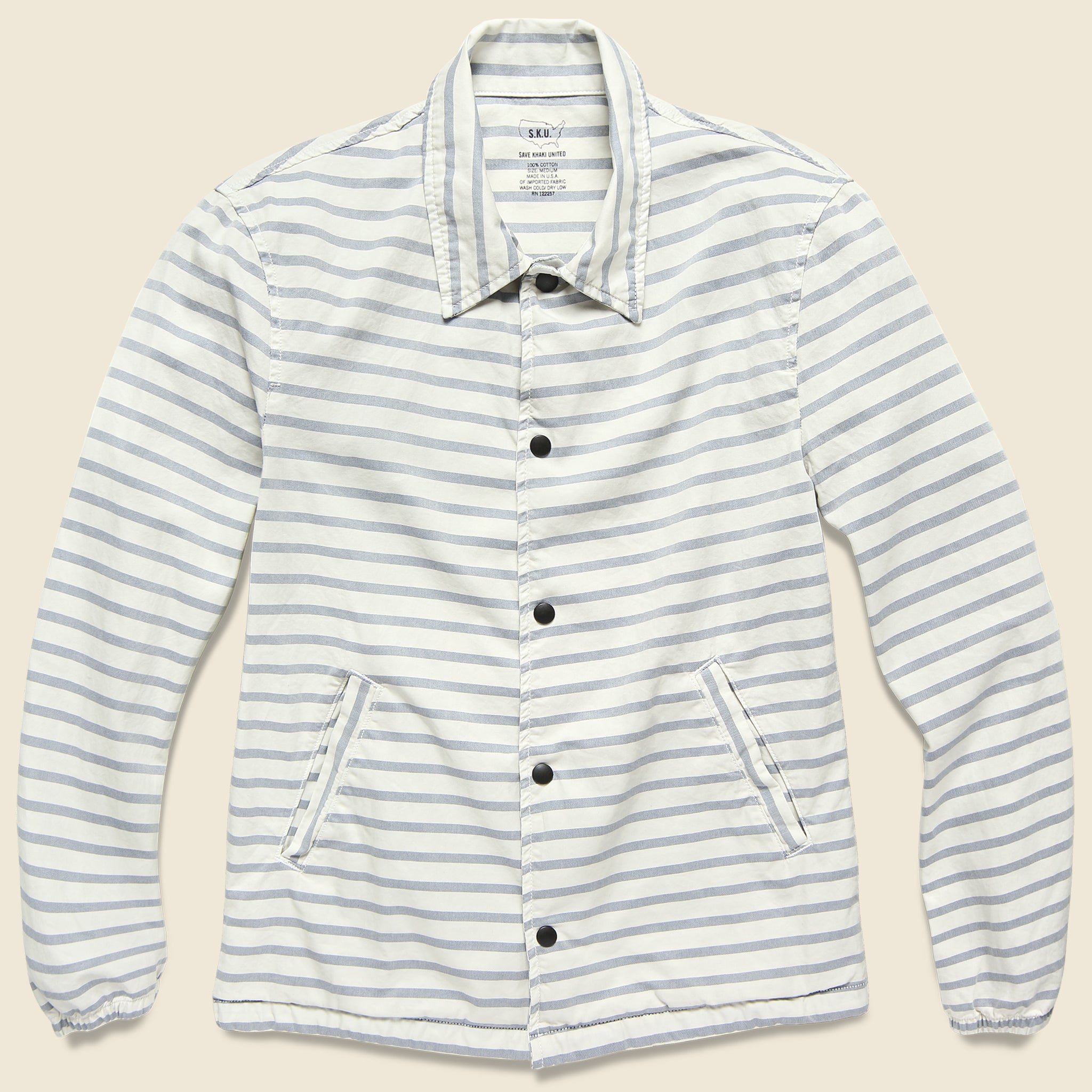 Marine Stripe Twill Warm Up Jacket - Stone - Save Khaki - STAG Provisions - Outerwear - Coat / Jacket