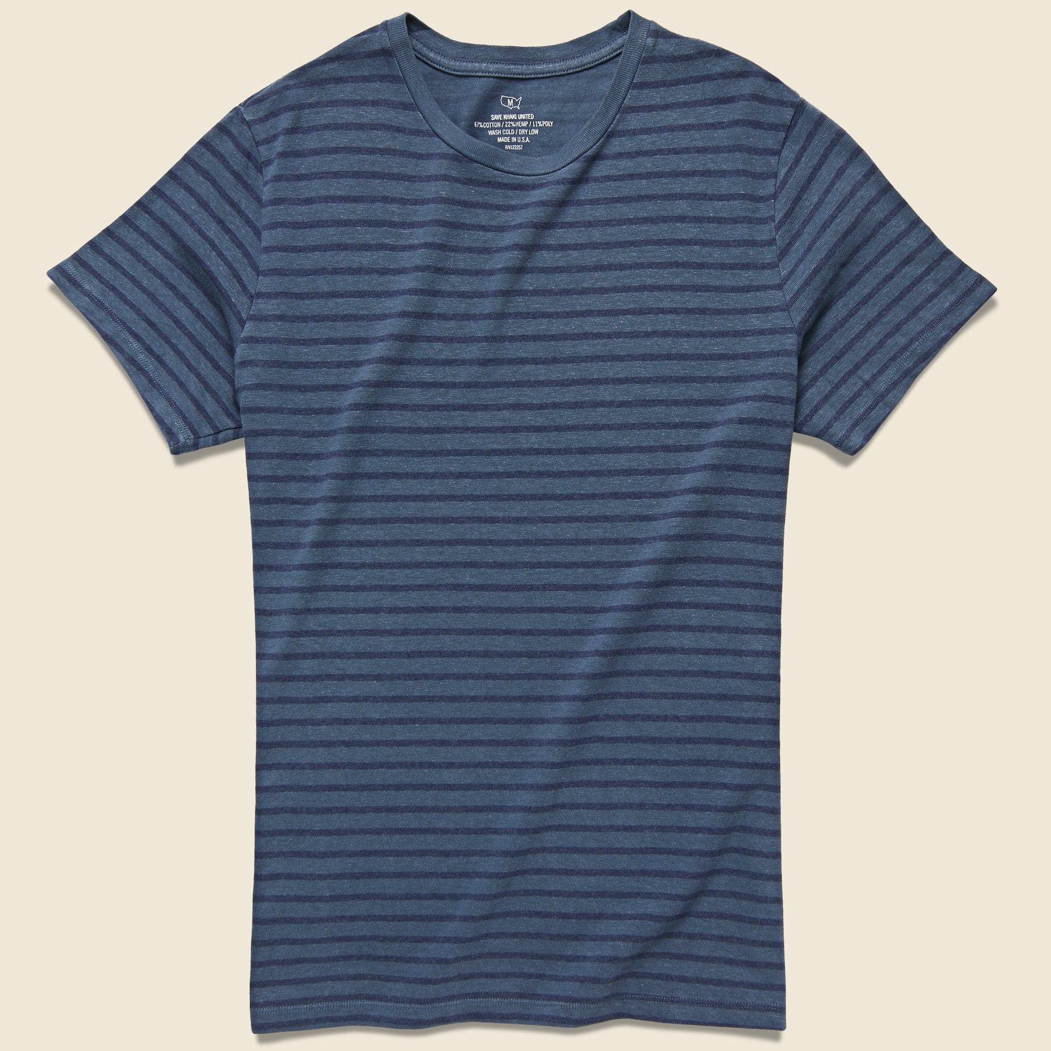 Striped Cotton Hemp Crew Tee - Blue - Save Khaki - STAG Provisions - Tops - S/S Tee