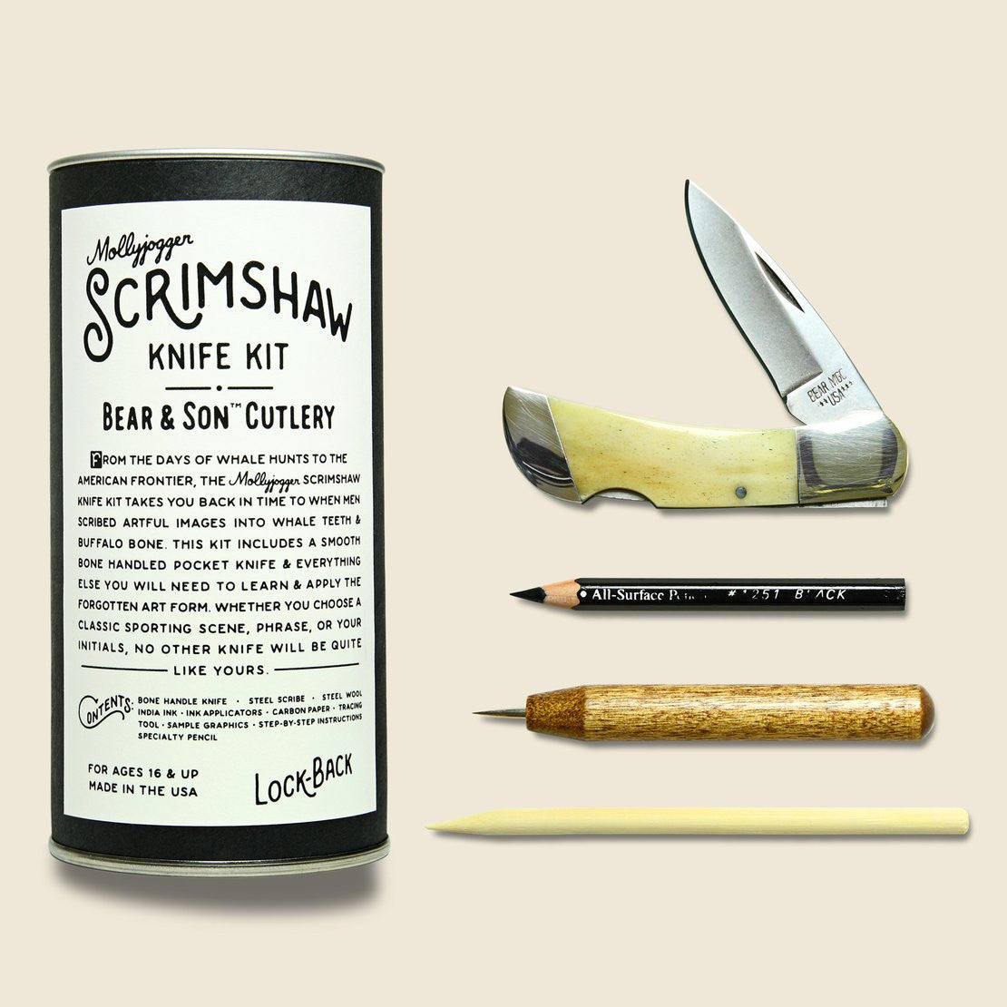 Bear & Son Knife & Scrimshaw Lock-Back Knife Kit - Mollyjogger - STAG Provisions - Home - Kitchen - Housekeeping