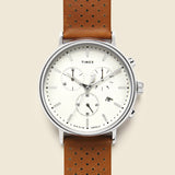 Fairfield Chronograph Leather Strap Watch 41mm - Silver Tone/Tan/White - Timex - STAG Provisions - Accessories - Watches