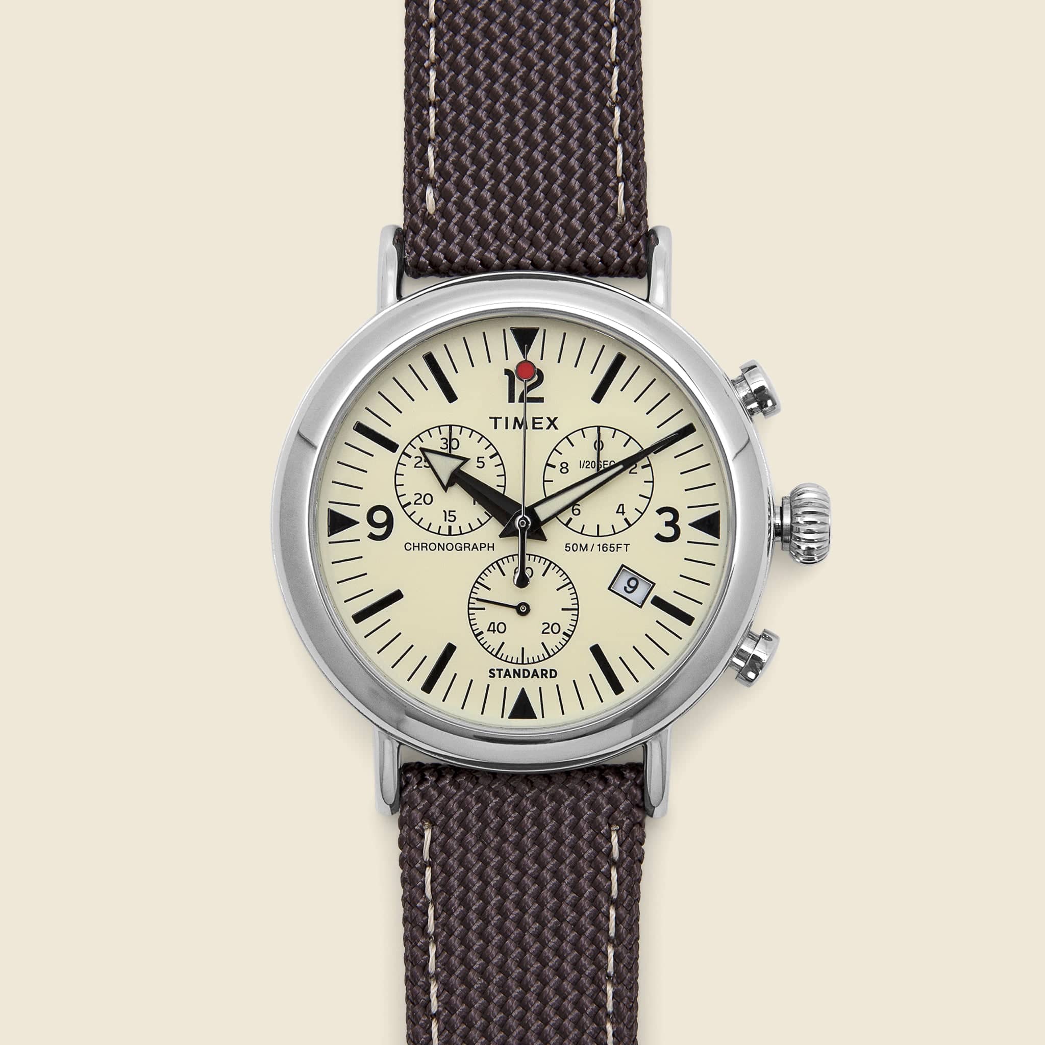Standard Chronograph Fabric Strap Watch 41mm - Silver/Brown/Cream - Timex - STAG Provisions - Accessories - Watches