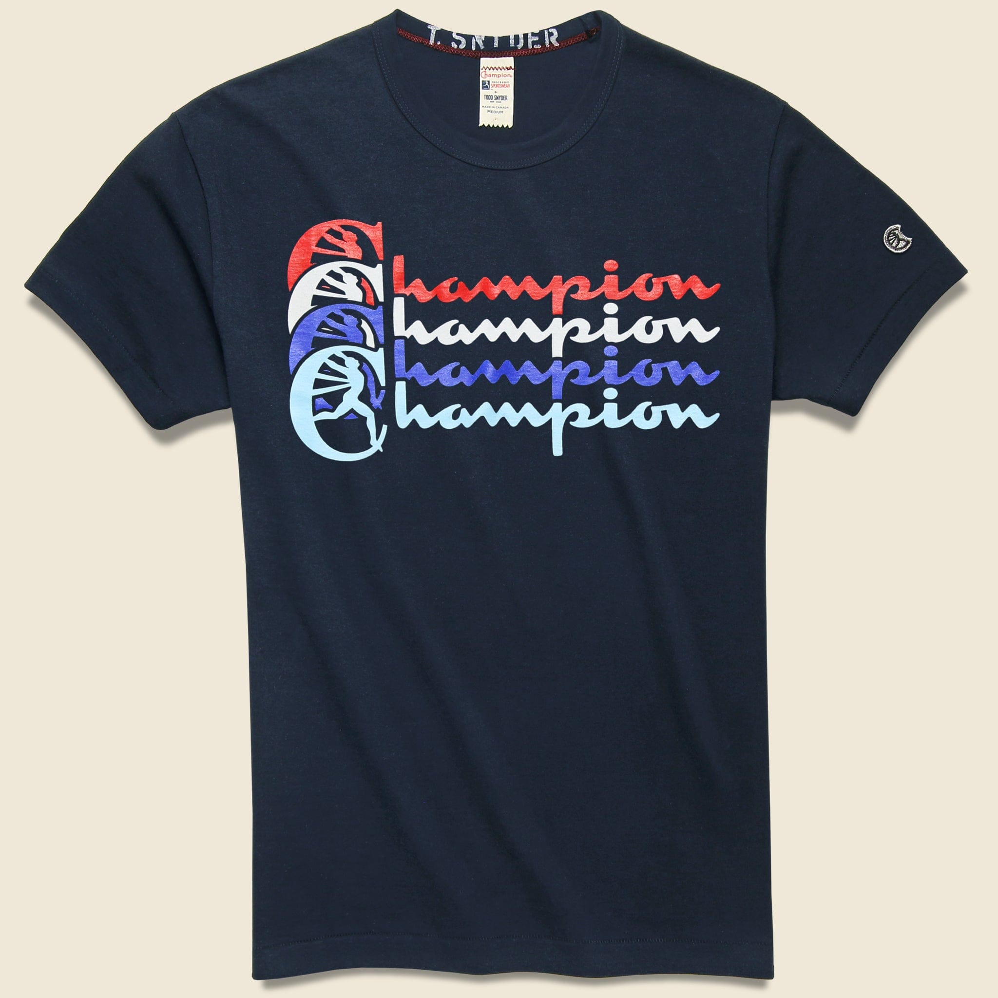 Todd Snyder + Champion - Stacked Champion Tee - Original Navy - Todd Snyder - STAG Provisions - Tops - Graphic Tee