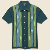 Striped Argyle Button-Down Sweater Polo - Storm Green - Todd Snyder - STAG Provisions - Tops - S/S Knit