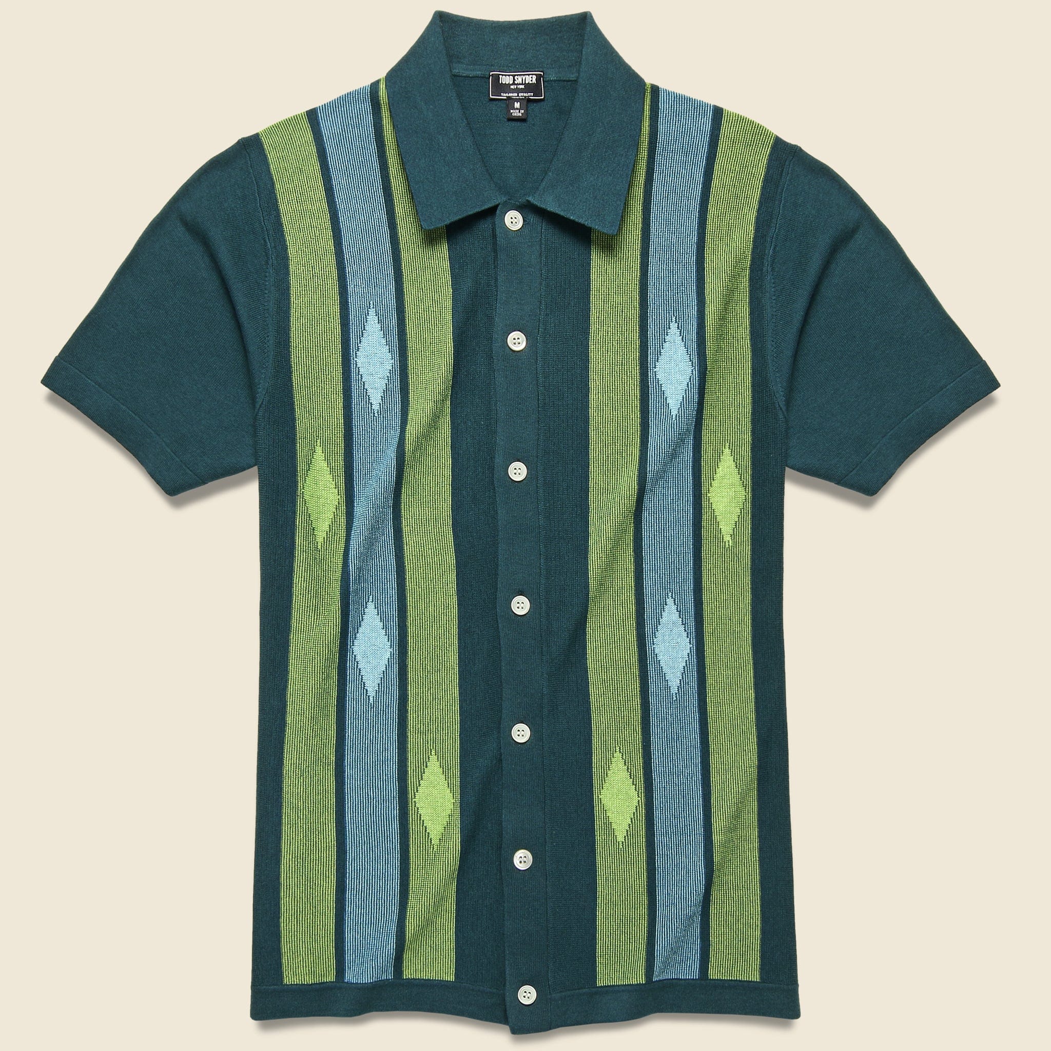 Striped Argyle Button-Down Sweater Polo - Storm Green - Todd Snyder - STAG Provisions - Tops - S/S Knit