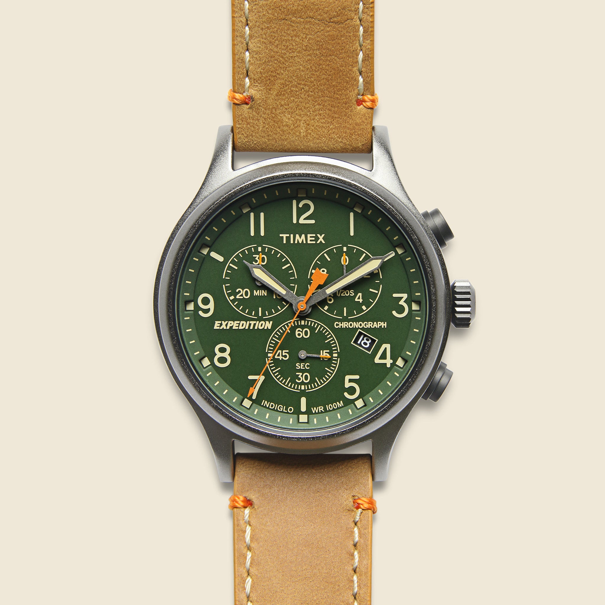Expedition Scout Chronograph Leather Strap Watch 42mm - Green/Tan - Timex - STAG Provisions - Accessories - Watches