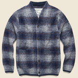 Wool Fleece Cardigan - Navy Check - Universal Works - STAG Provisions - Tops - Sweater