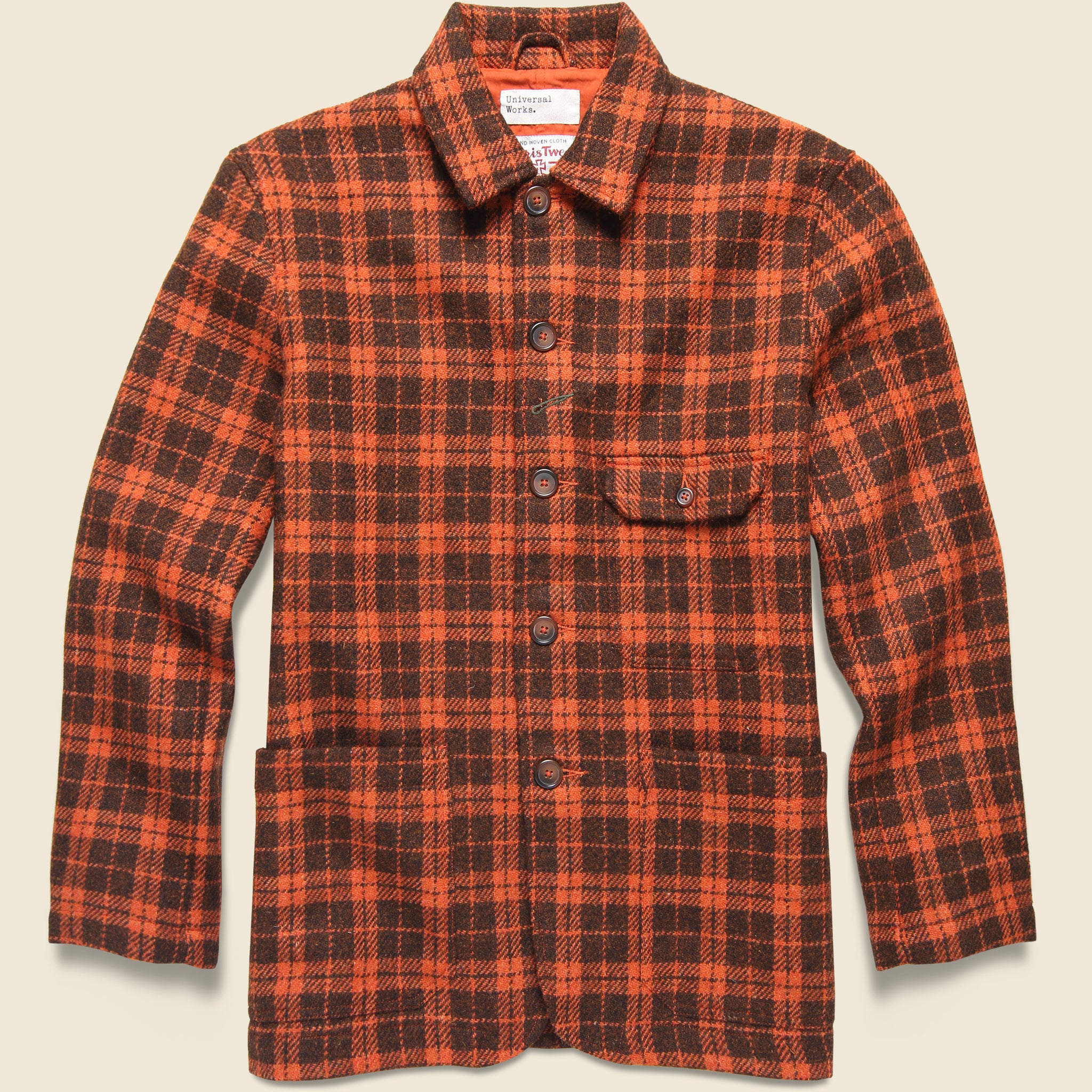 Harris Tweed Norfolk Bakers Jacket - Orange Check - Universal Works - STAG Provisions - Outerwear - Coat / Jacket