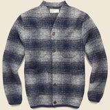 Wool Fleece Cardigan - Navy Austin Check - Universal Works - STAG Provisions - Tops - Sweater