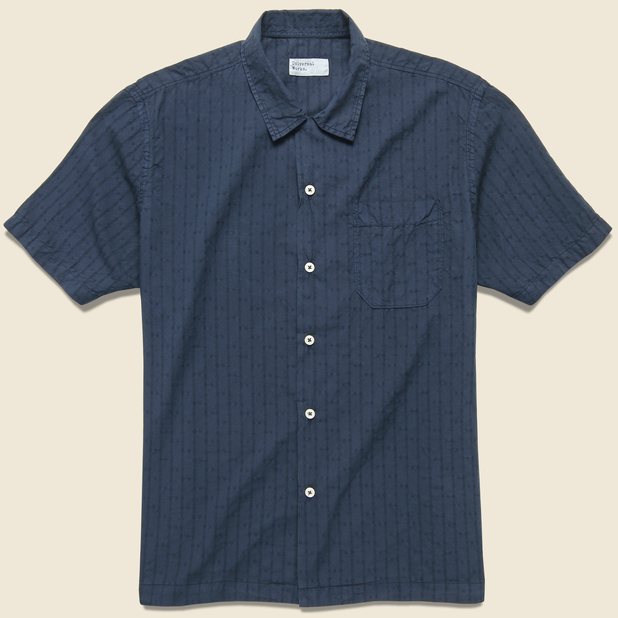 Road Shirt - Navy Jacquard - Universal Works - STAG Provisions - Tops - S/S Woven - Other Pattern