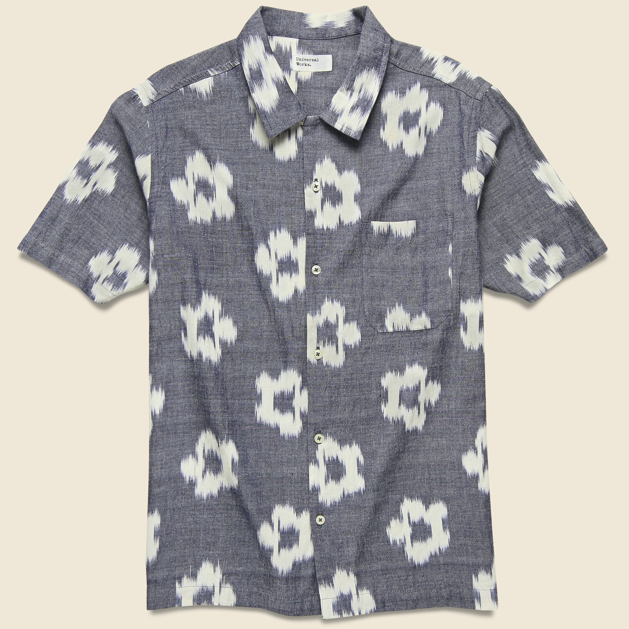 Road Shirt - Grey Ikat Flower - Universal Works - STAG Provisions - Tops - S/S Woven - Floral