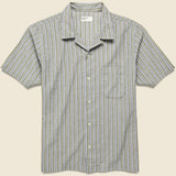 Road Shirt - Olive Elton 2 Stripe - Universal Works - STAG Provisions - Tops - S/S Woven - Stripe
