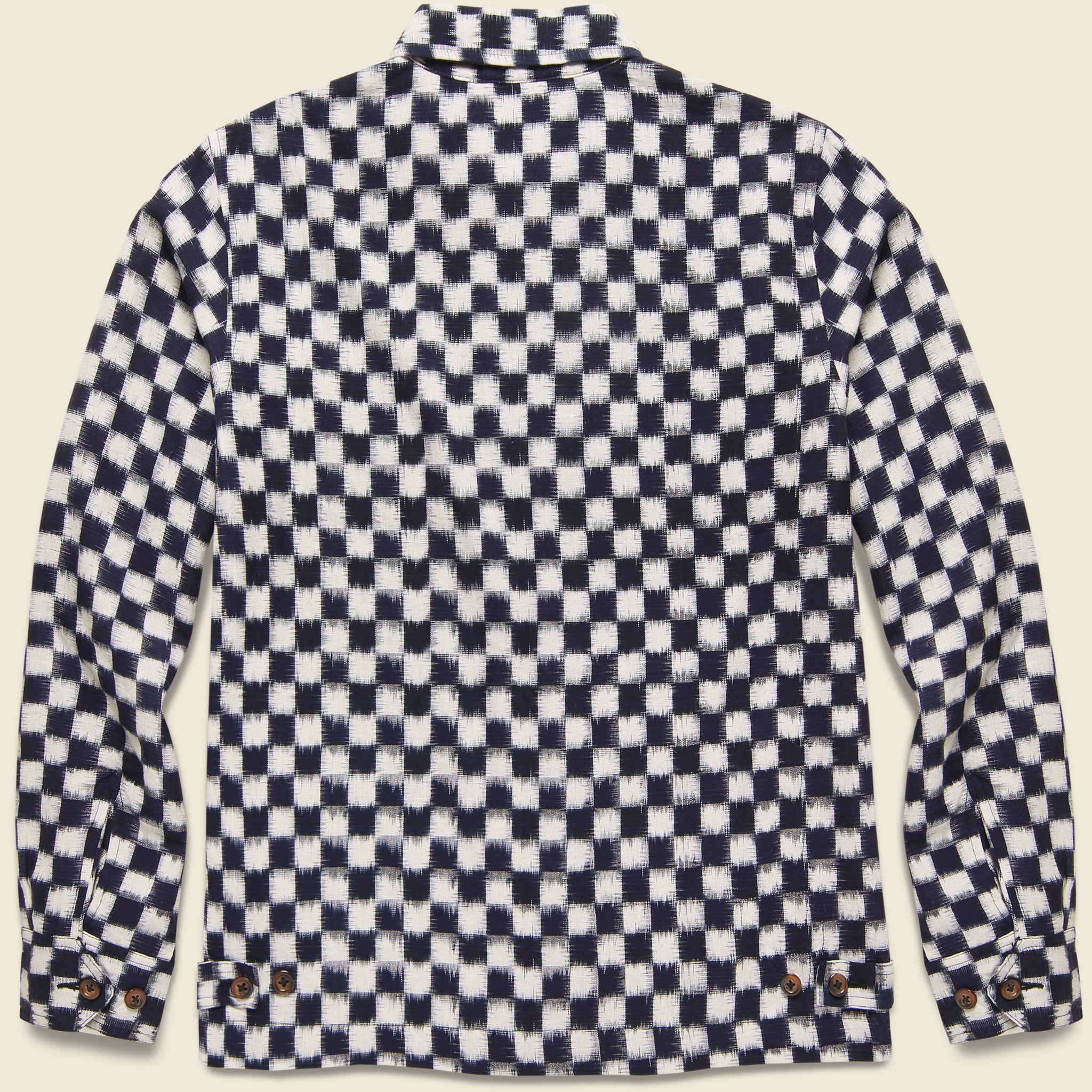 Double Ikat Chequerboard Windcheater Jacket - Indigo/White - Universal Works - STAG Provisions - Outerwear - Coat / Jacket