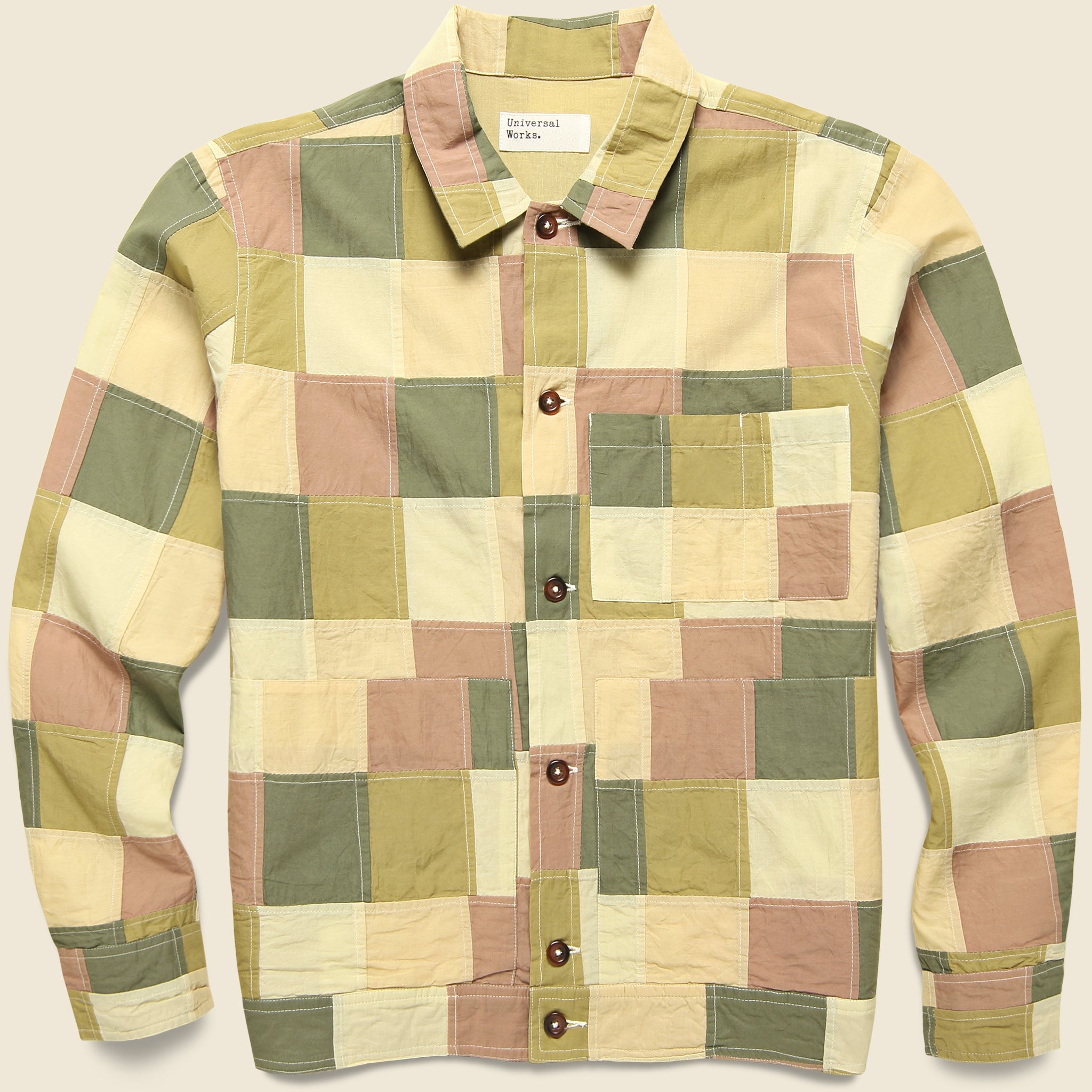 Patchwork Check Uniform Jacket - Sand - Universal Works - STAG Provisions - Outerwear - Coat / Jacket