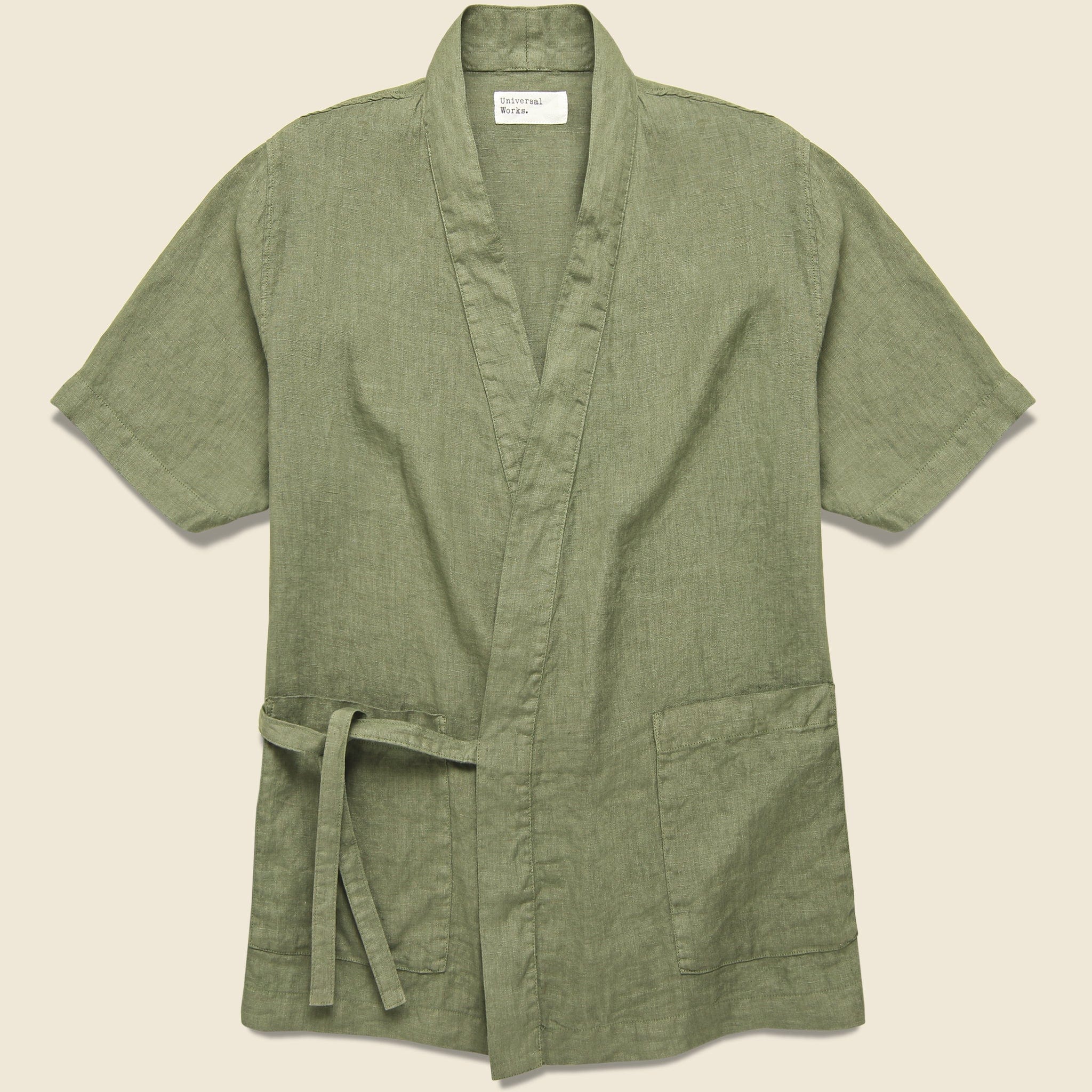 Short Sleeve Linen Kyoto Workshirt - Bright Olive - Universal Works - STAG Provisions - Tops - S/S Woven - Solid