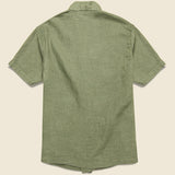 Short Sleeve Linen Kyoto Workshirt - Bright Olive - Universal Works - STAG Provisions - Tops - S/S Woven - Solid
