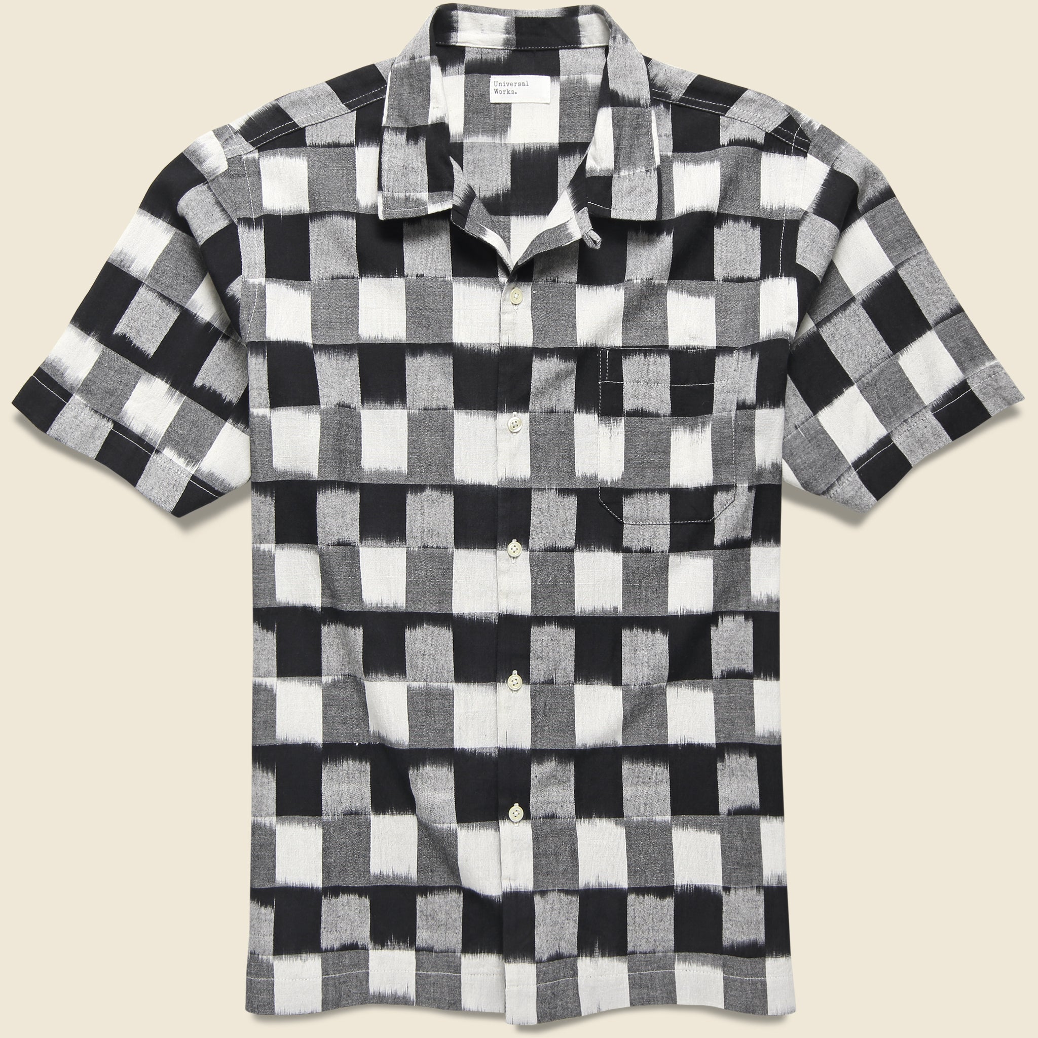 Check Ikat Road Shirt - Black/White - Universal Works - STAG Provisions - Tops - S/S Woven - Other Pattern