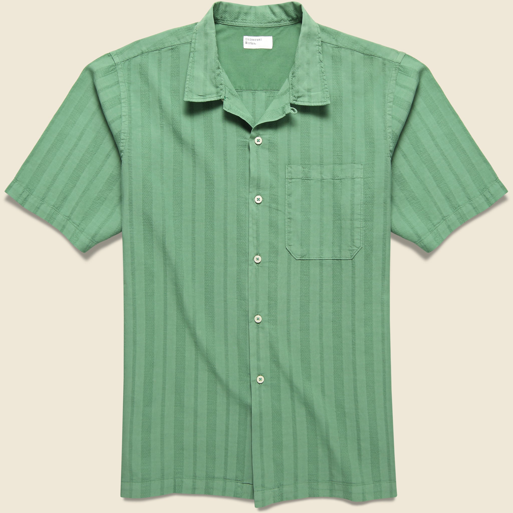 Flag Self Stripe Camp Shirt - Green - Universal Works - STAG Provisions - Tops - S/S Woven - Solid