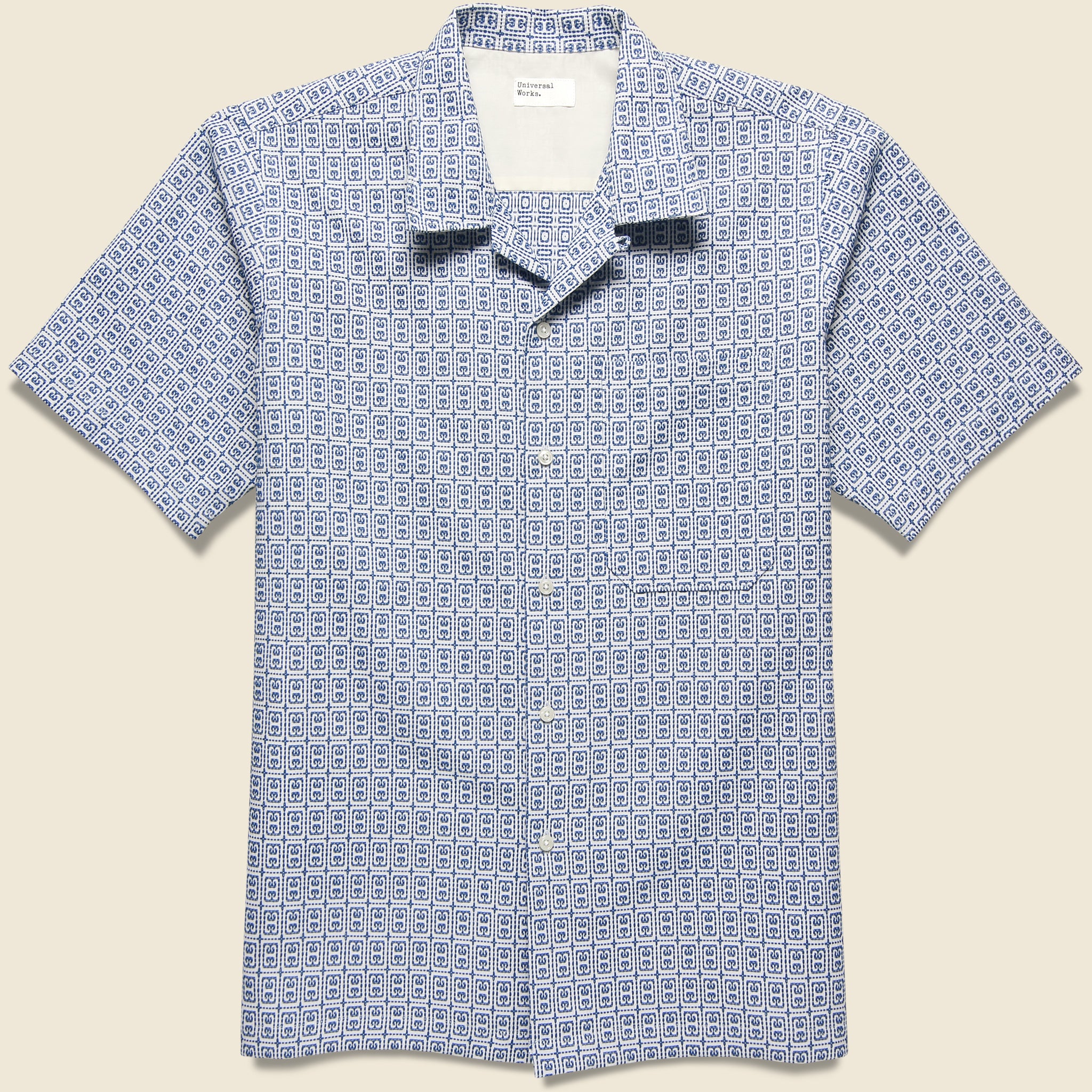 Porto Cotton Camp Shirt - White/Blue - Universal Works - STAG Provisions - Tops - S/S Woven - Other Pattern