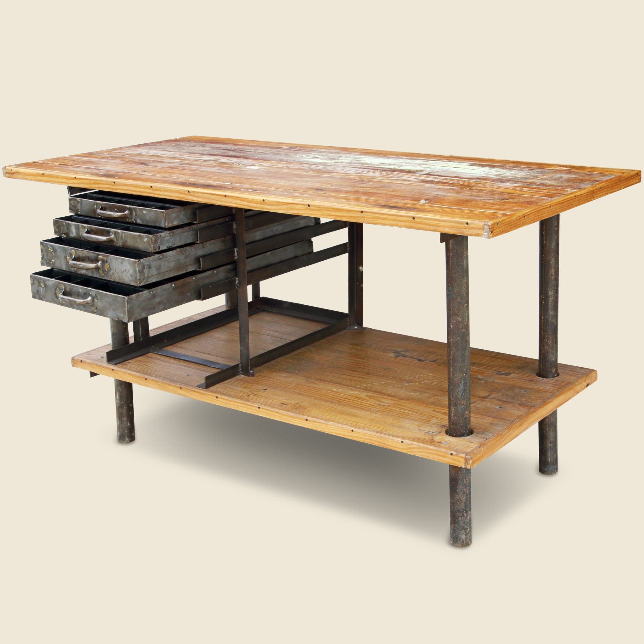 Wooden Industrial Table with Metal Drawers - Vintage - STAG Provisions - One & Done - Furniture