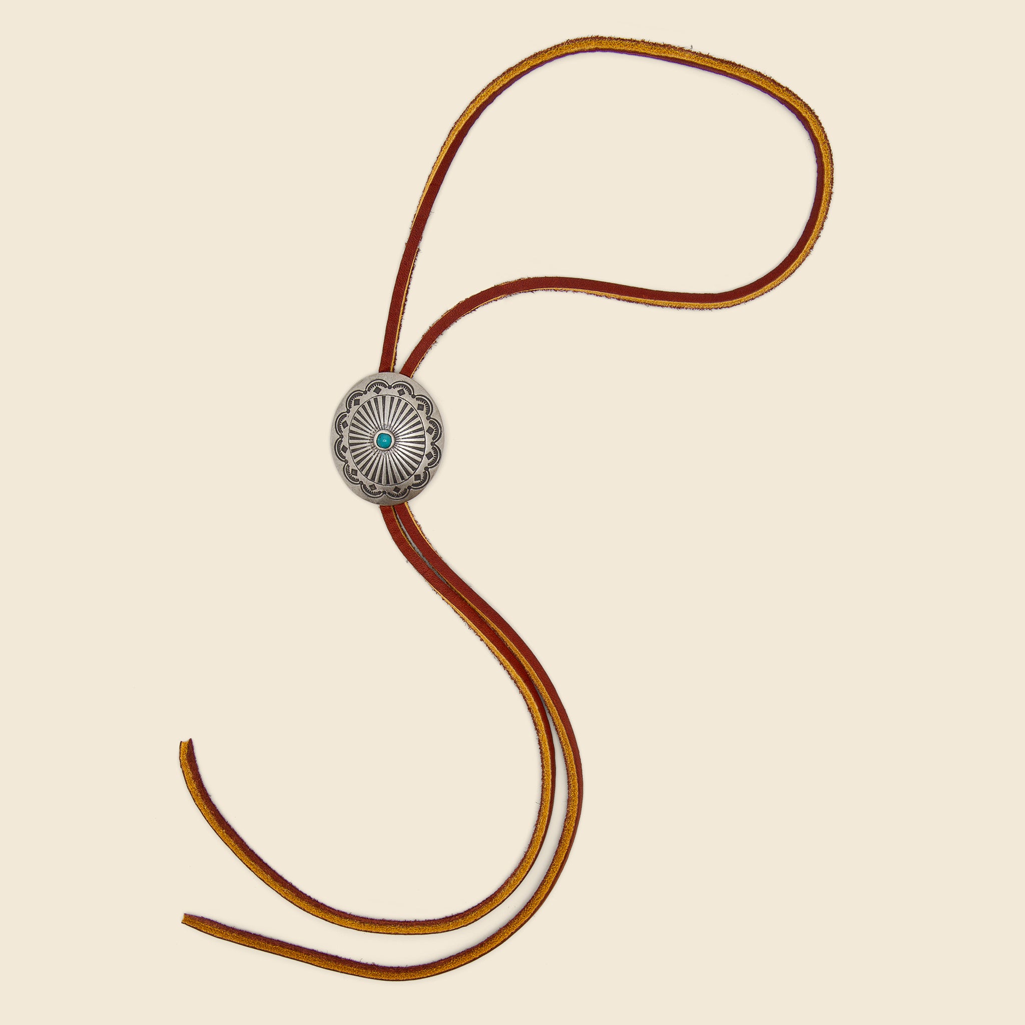 Leather Bolo Tie with Concho - Silver/Turquoise/Brown - Yuketen - STAG Provisions - Accessories - Necklaces