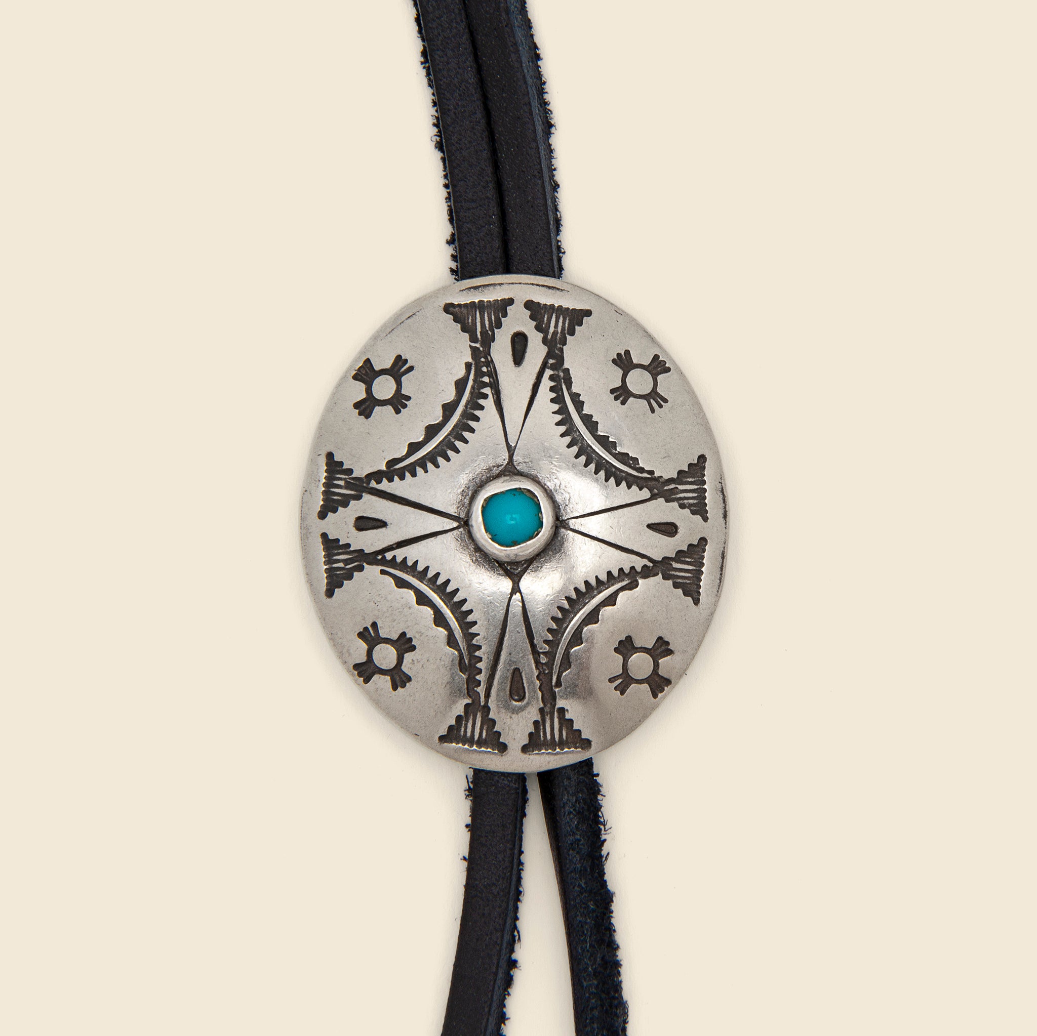 
                          Leather Bolo Tie - Nickel Silver/Turquoise/Leather - Yuketen - STAG Provisions - Accessories - Necklaces
                        