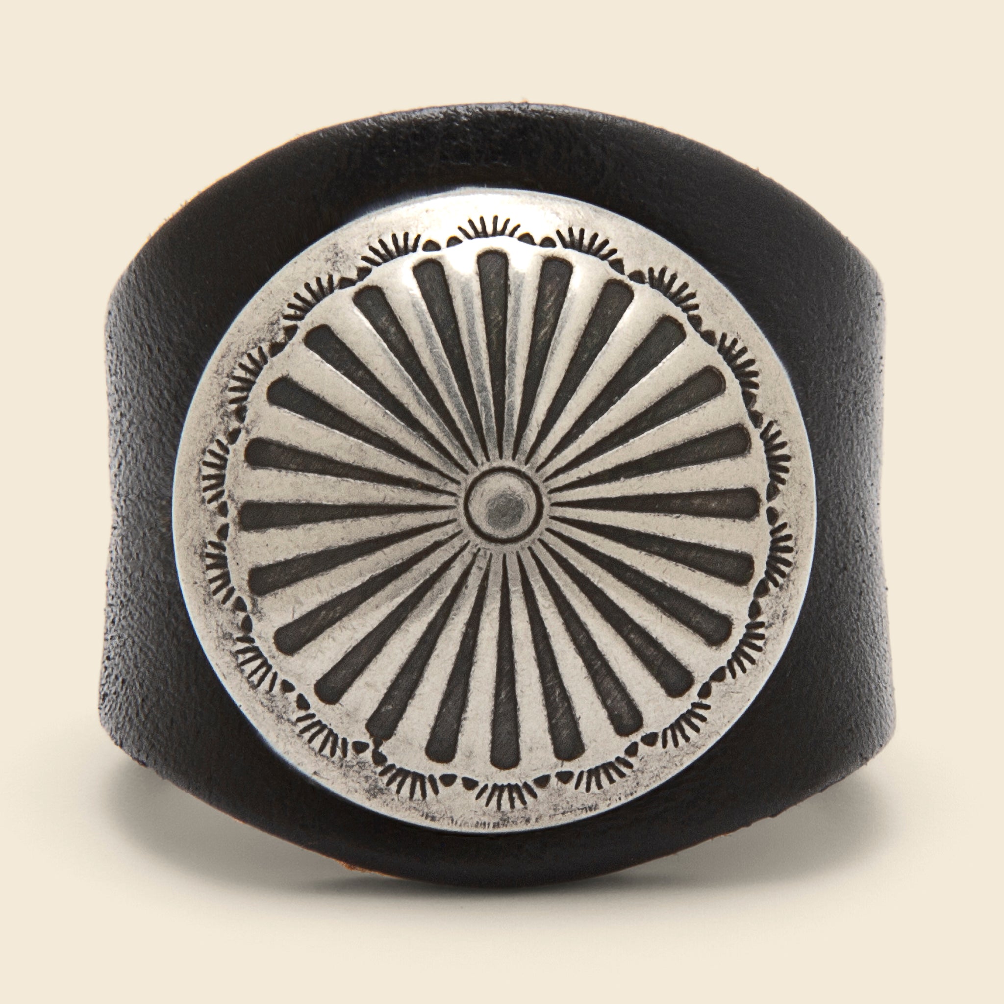 Leather Needlepoint Concho Ring - Black - Yuketen - STAG Provisions - Accessories - Rings